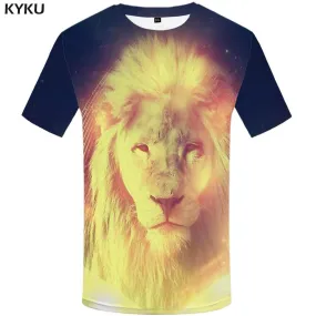 Lion T shirt Men Animal Tshirt Anime Abstract T shirts Funny Flame T-shirt 3d Space Tshirts Print Mens Clothing Short Sleeve