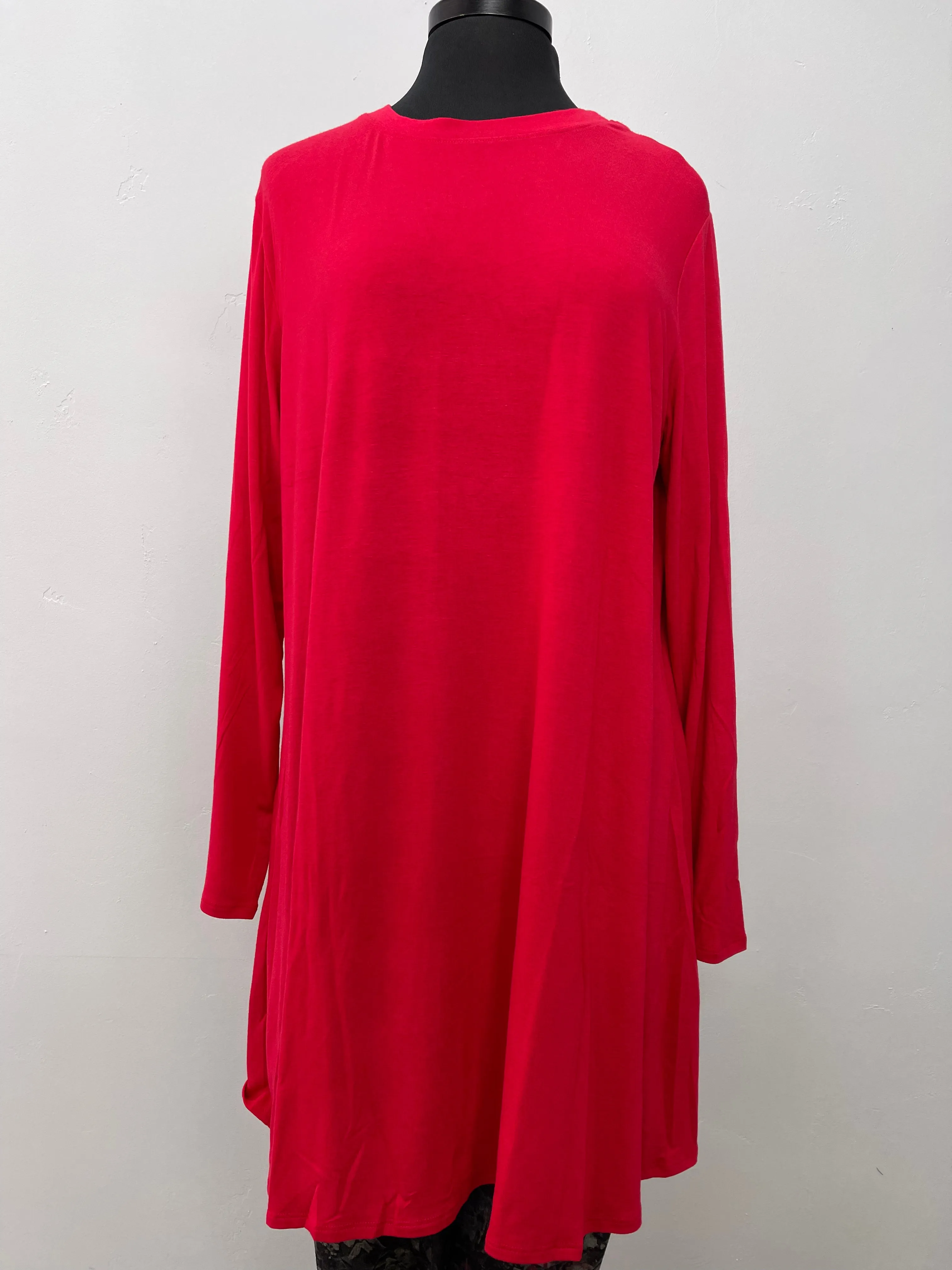 Long Sleeve Basic A-Line Tunic - Cherry