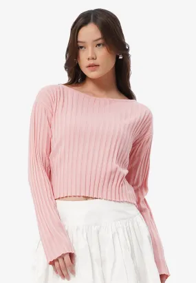 Long Sleeve Boat Neck Crop Sweater