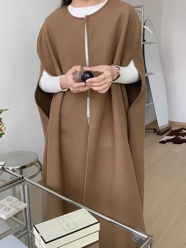 Loose Cape Style Long Woolen Sleeveless Coat