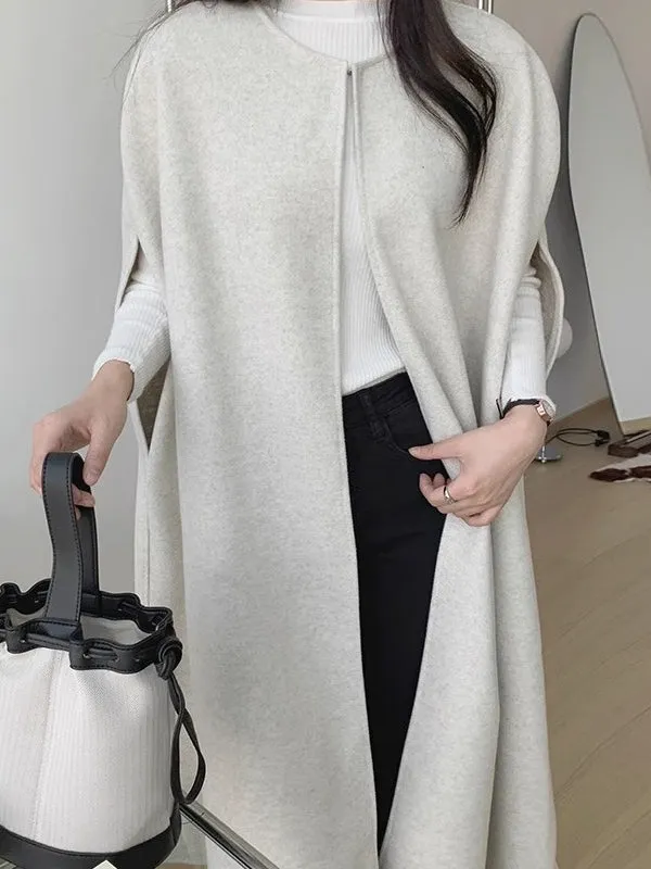 Loose Cape Style Long Woolen Sleeveless Coat