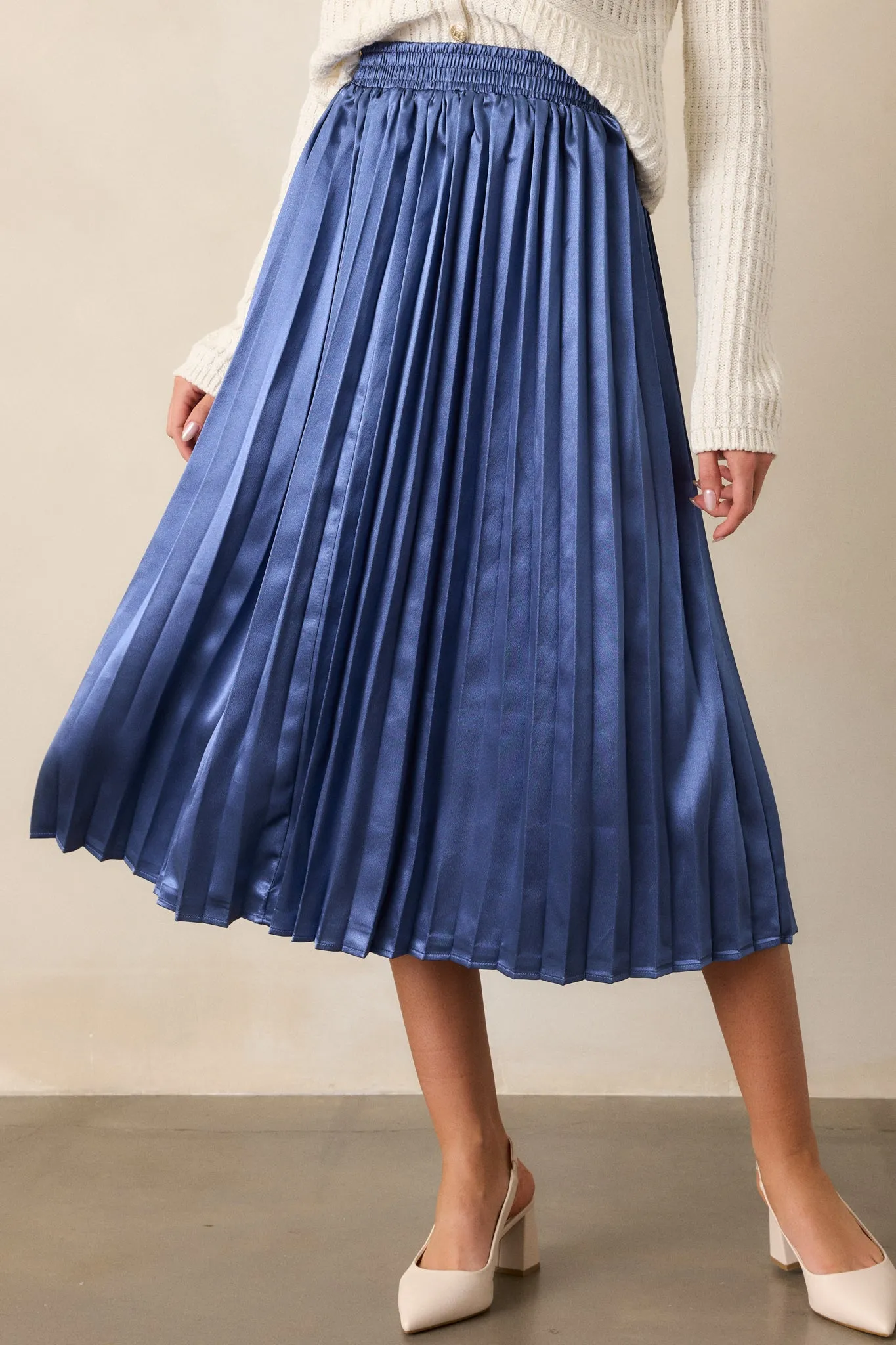 Lost In The Stars Dusty Blue Pleated Midi Skirt