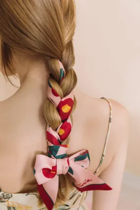 Lost Pattern NYC - "Camellia" Silk Twilly Neck Bow - Red & Pink