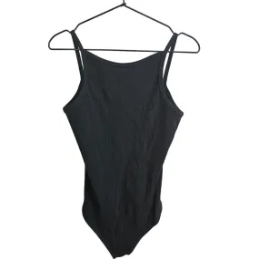 Lulus Womens Sz M Black Ribbed Thong Bodysuit Spaghetti Strap NEW