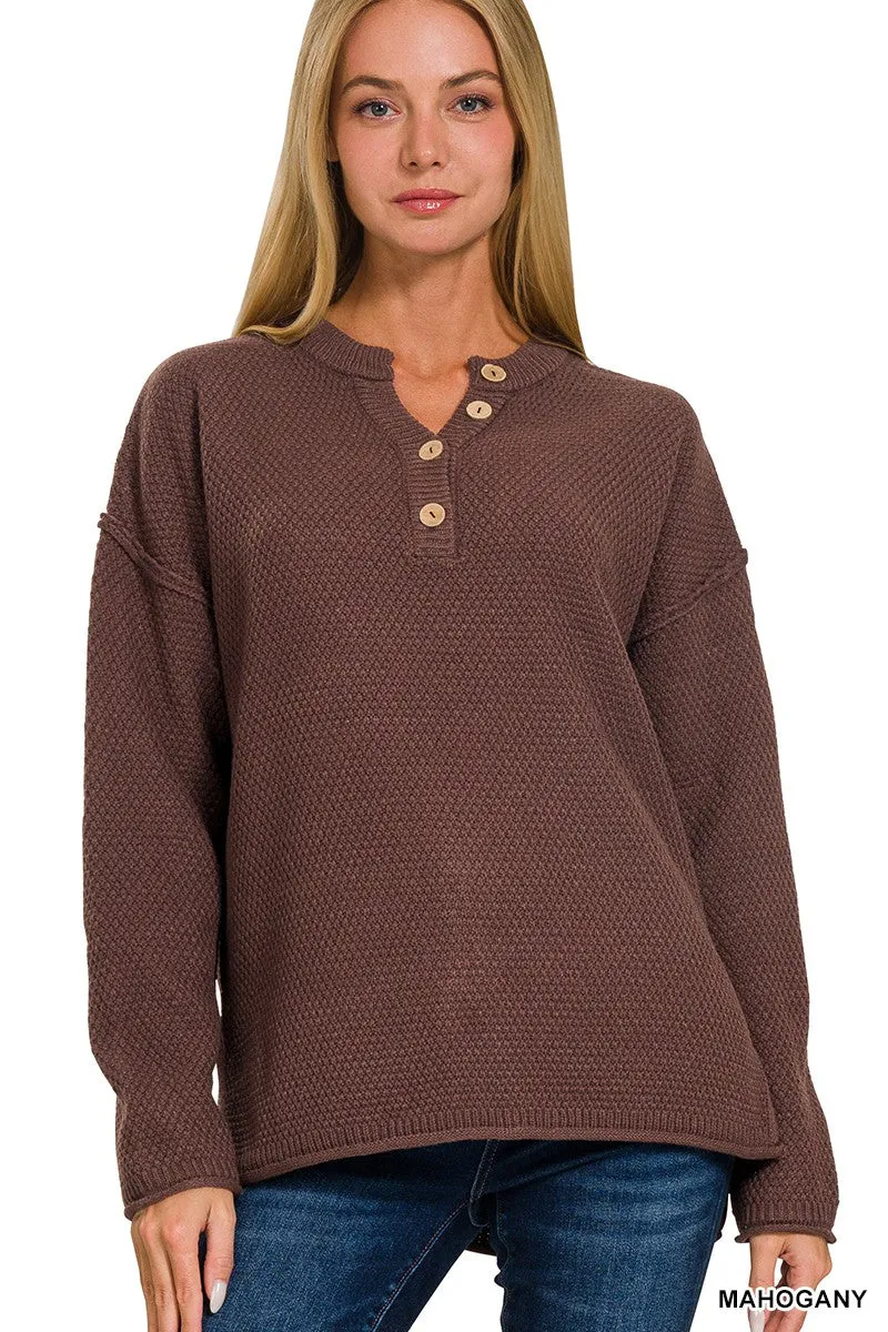 Malibu 4 button henley sweater tw-2326  mahogany