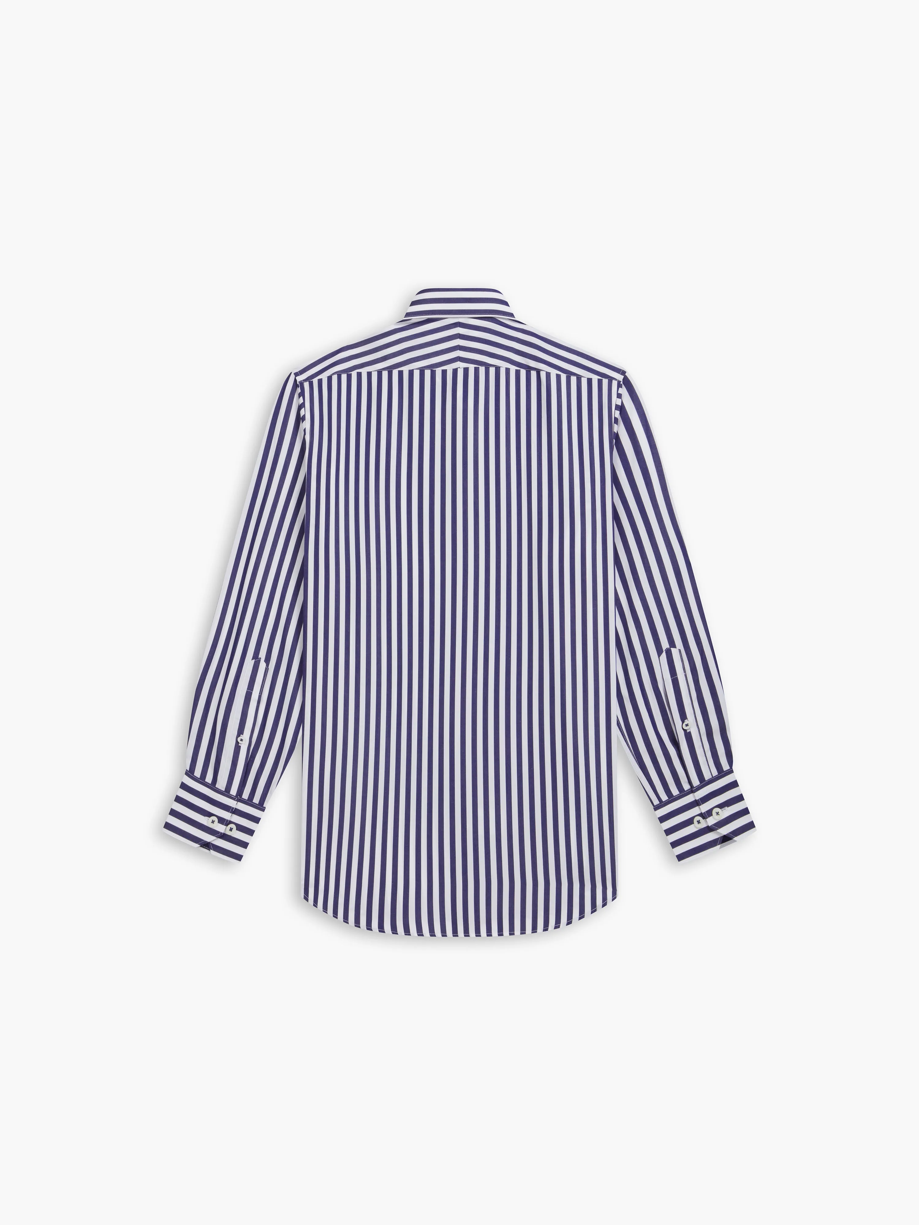 Max Cool Navy Blue Awning Stripe Poplin Slim Fit Single Cuff Classic Collar Shirt