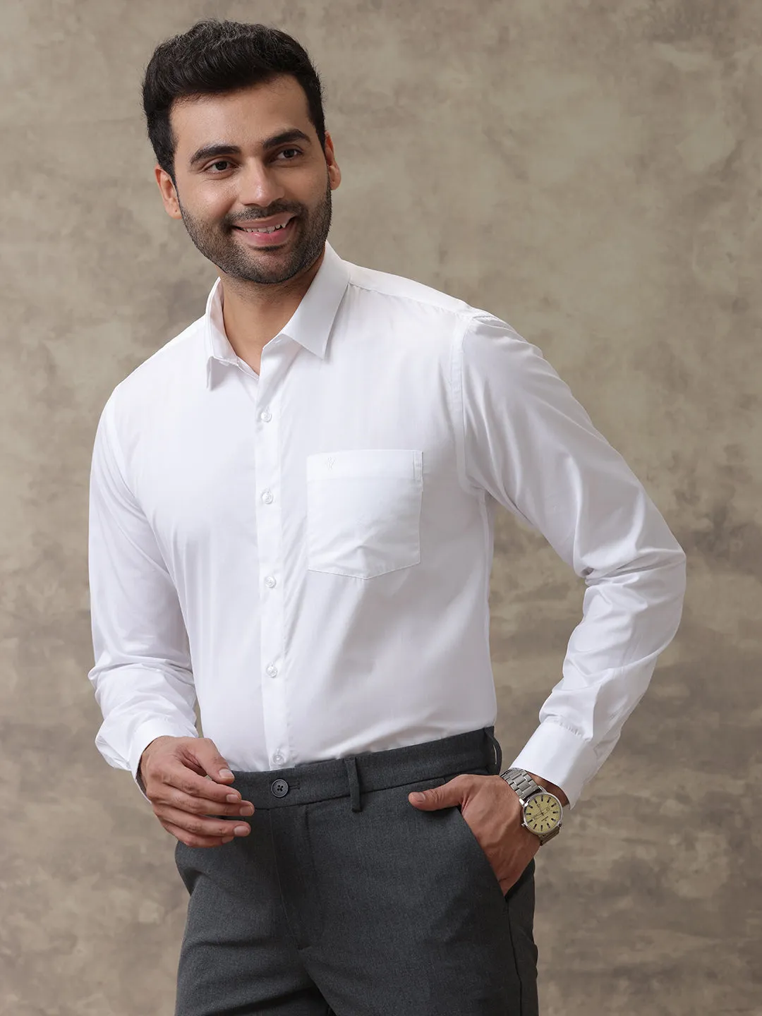 Men Giza Cotton White Shirt _6001