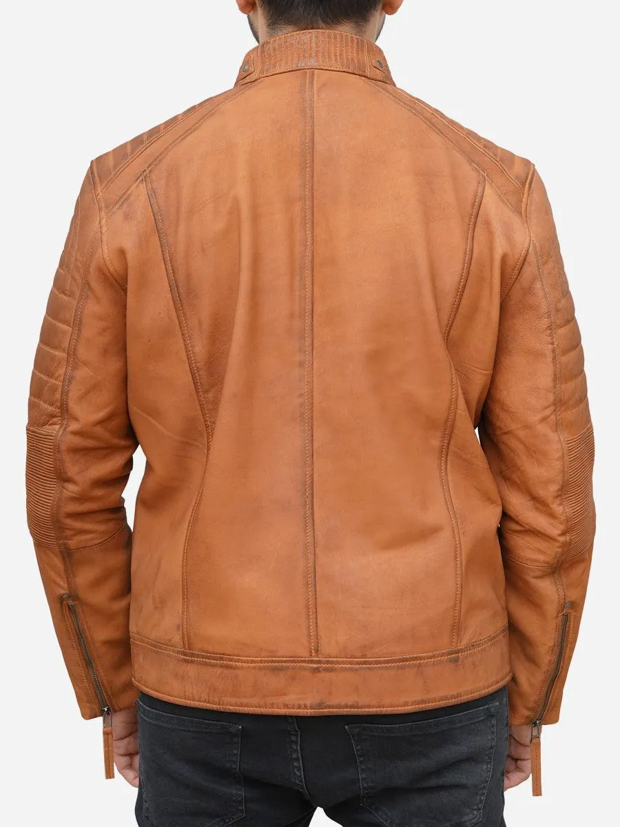 Men's Distressed Brown Leather Biker Jacket