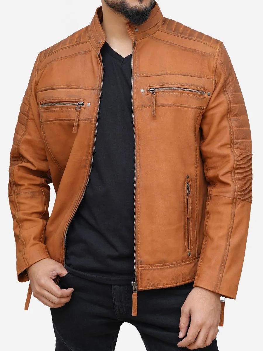 Men's Distressed Brown Leather Biker Jacket