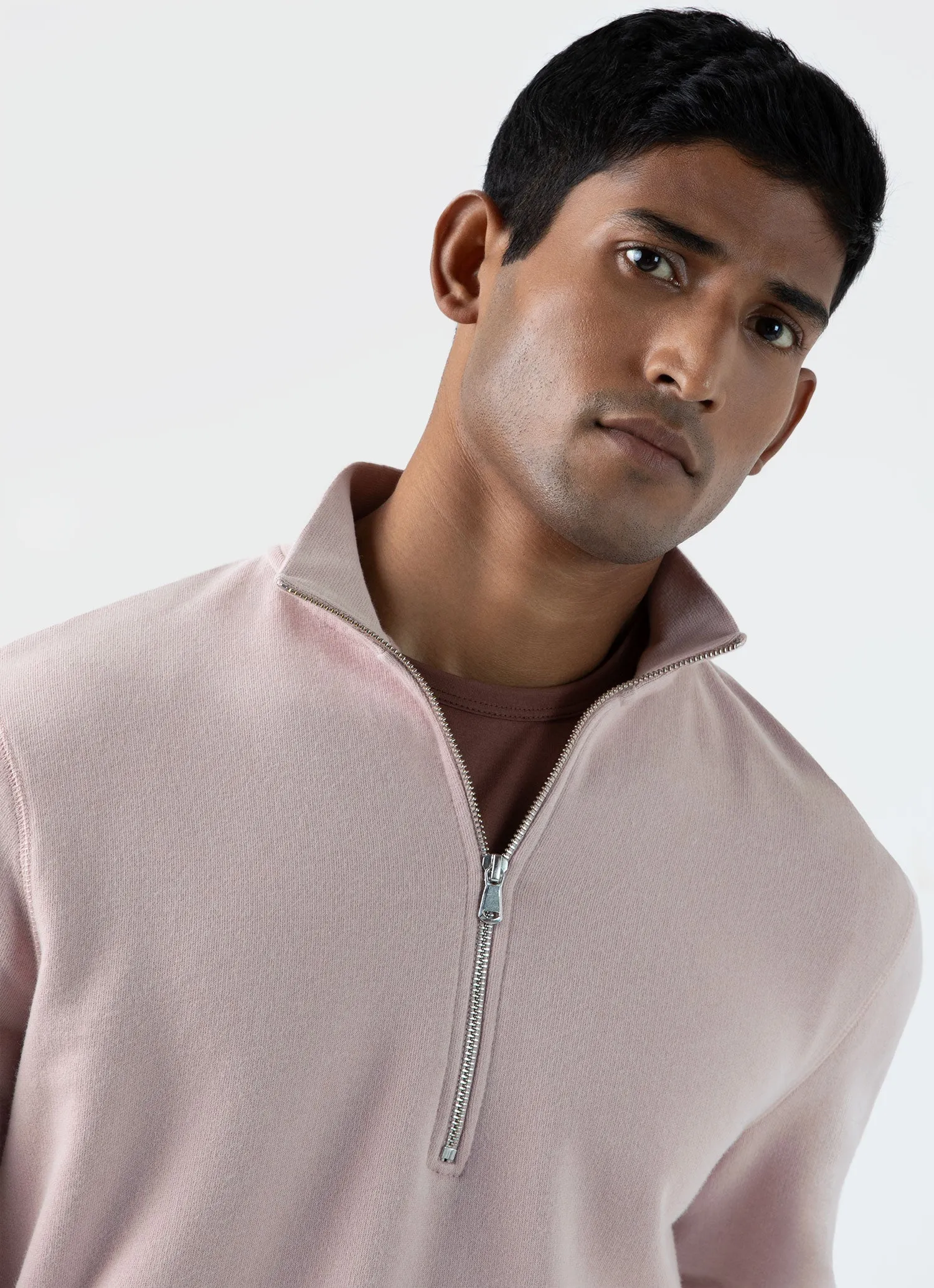 Men's Half Zip Loopback Sweatshirt in Pale Pink