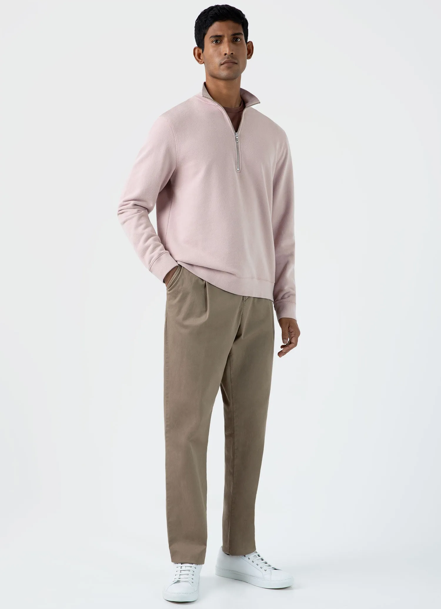 Men's Half Zip Loopback Sweatshirt in Pale Pink