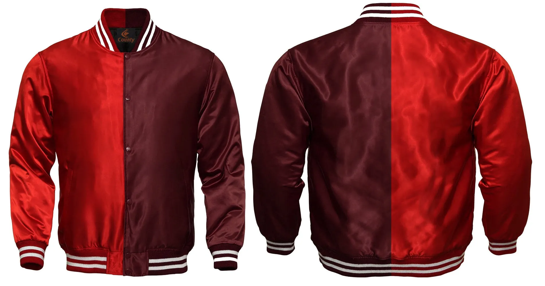 Mens Letterman Jacket Red Maroon Satin Jacket Ladies Varsity Jacket