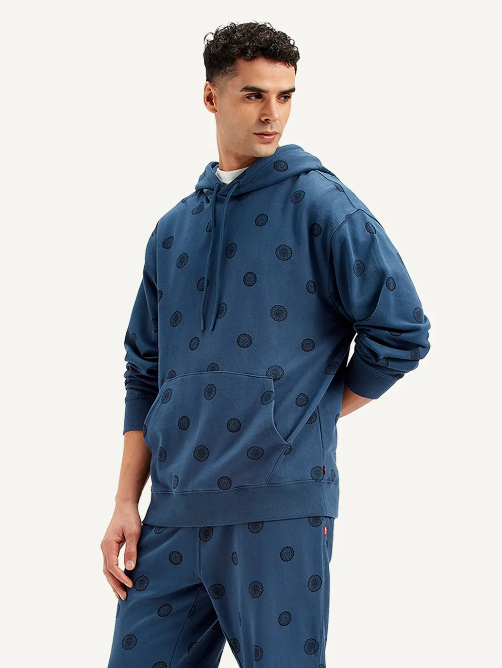 Men's Printed Navy Hooded Sweatshirt