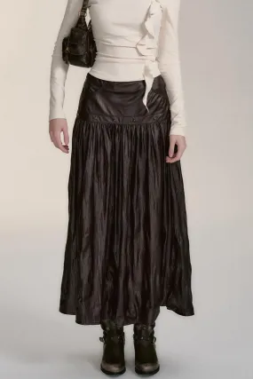 Mid-Length Imitation Leather Pleated Skirt