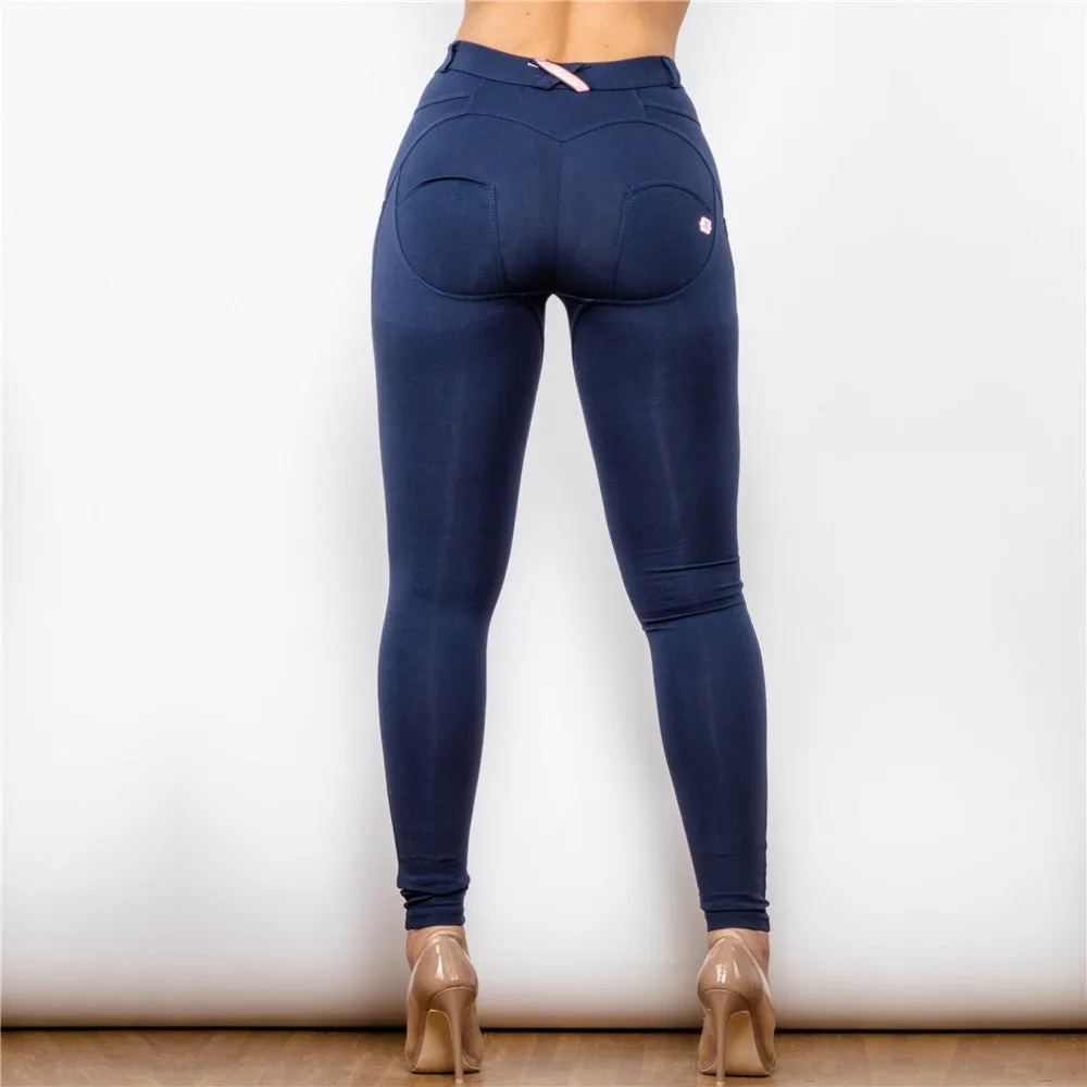 Middle Waist Dark Blue Knitted  Waterproof Leggings