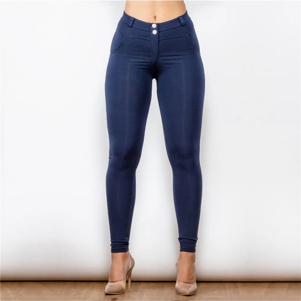 Middle Waist Dark Blue Knitted  Waterproof Leggings