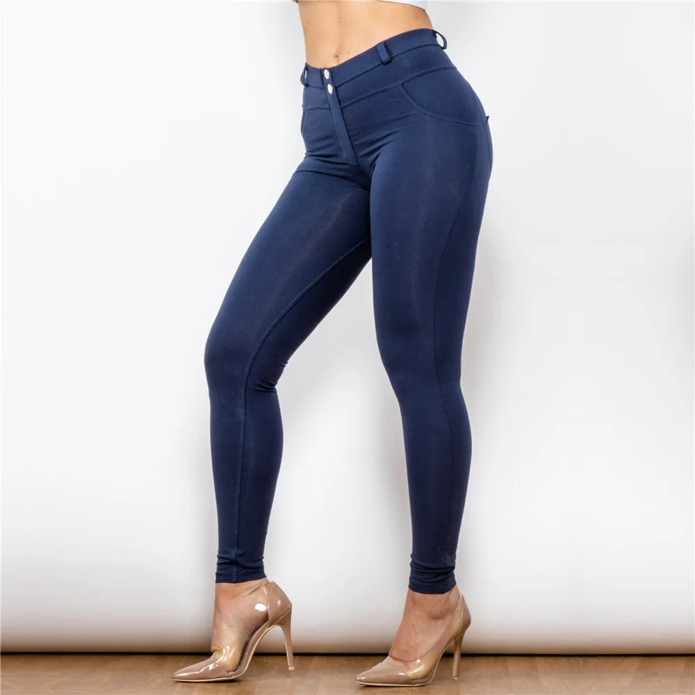 Middle Waist Dark Blue Knitted  Waterproof Leggings