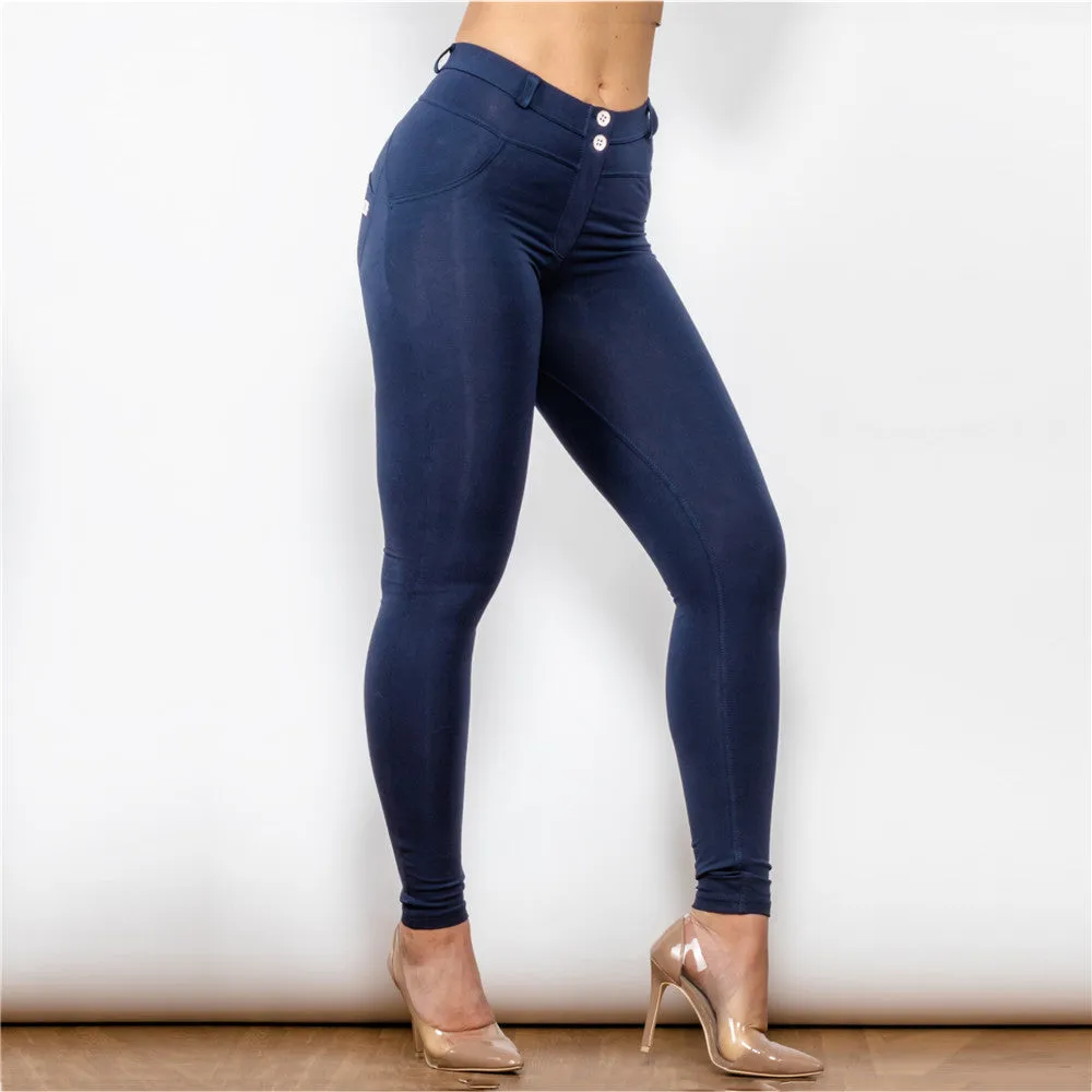 Middle Waist Dark Blue Knitted  Waterproof Leggings