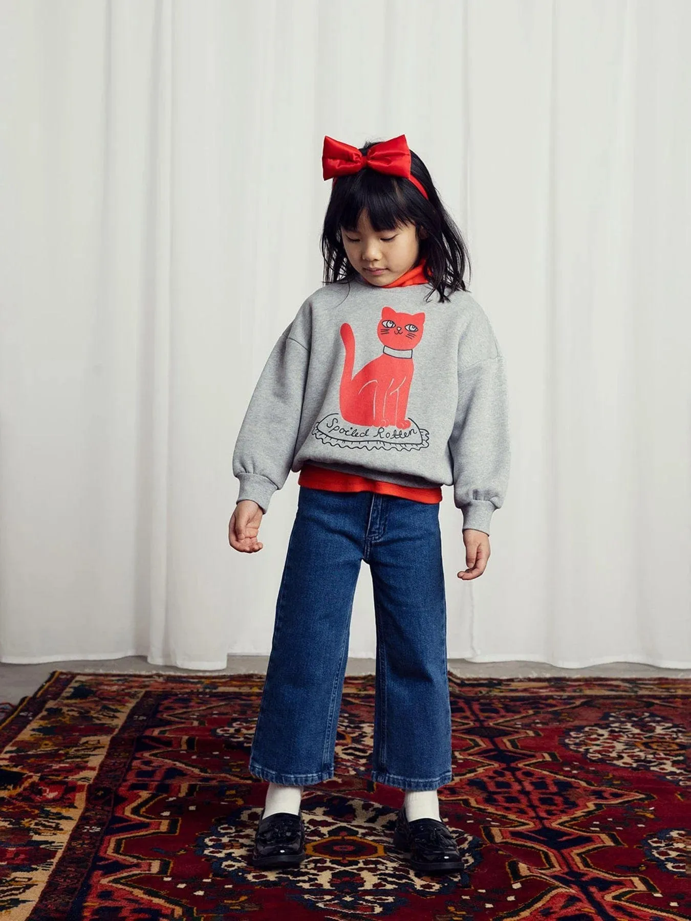 Mini Rodini Kids Cat Sweatshirt in Grey