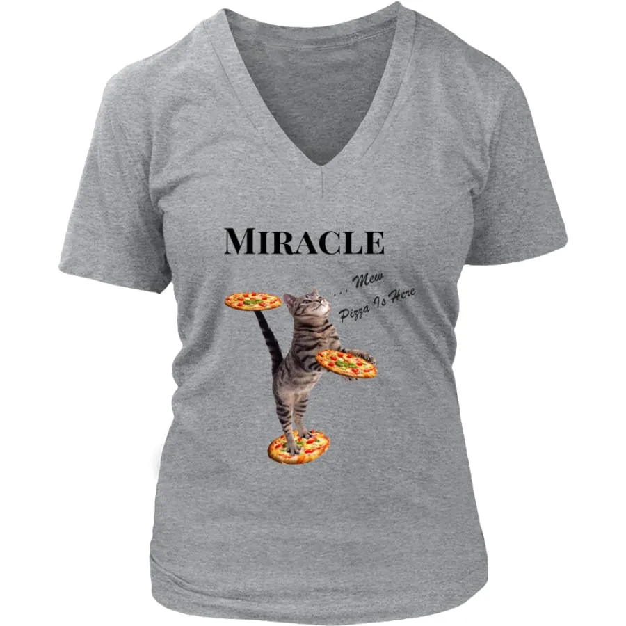 Miracle Cat Lover Shirt Women V-Neck|"Cat Pizza Server" T shirts (6 colors)