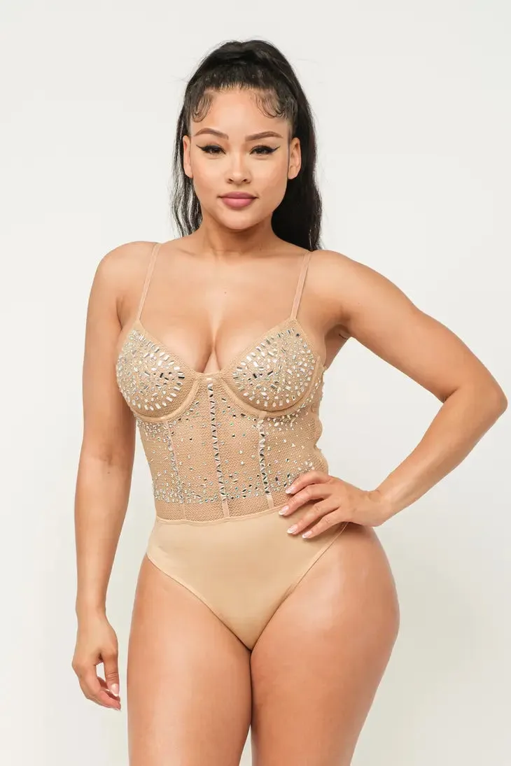 Mocha Mesh Corset Style Bodysuit