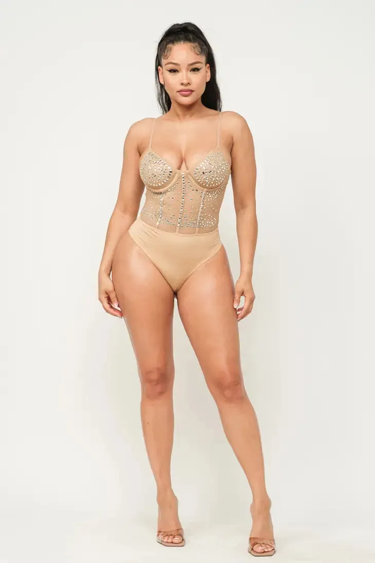 Mocha Mesh Corset Style Bodysuit