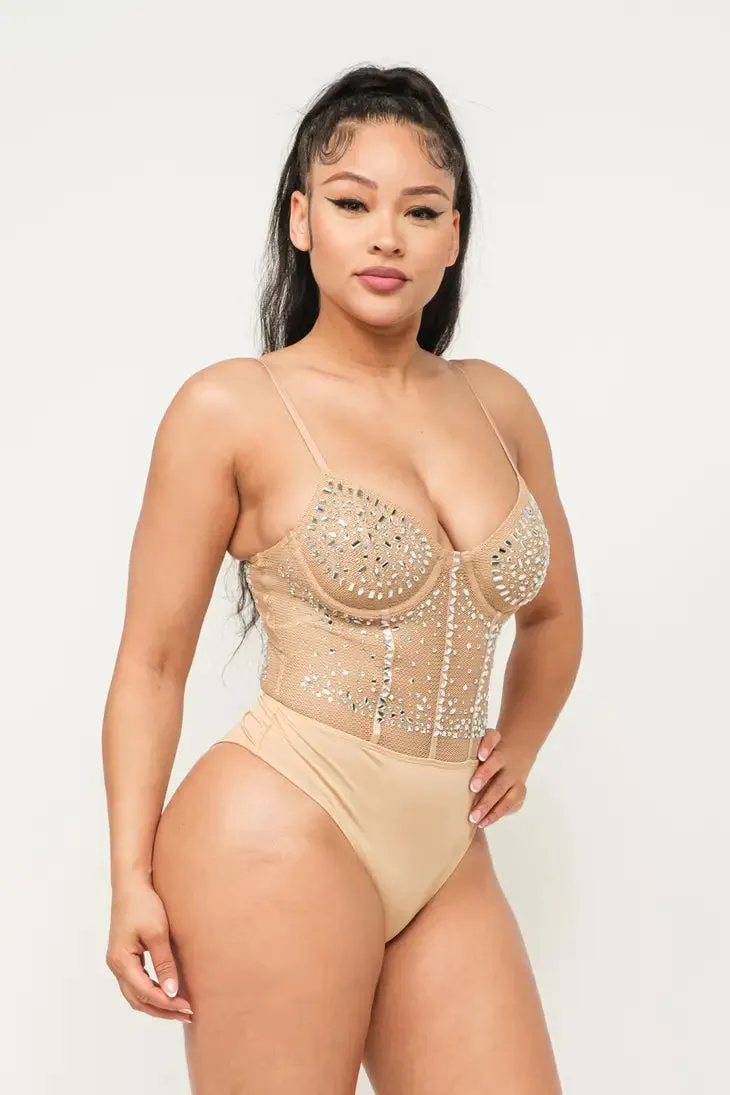 Mocha Mesh Corset Style Bodysuit