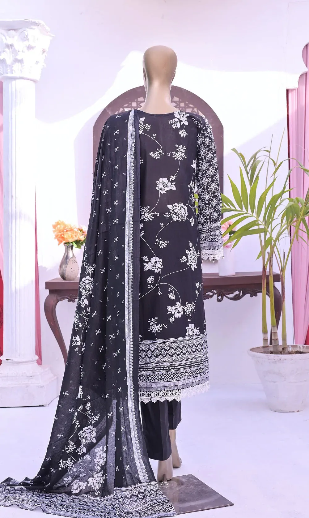 Monochrome by Amna Khadija Unstitched 3 Piece Black & White Lawn Collection'2022-BW-04