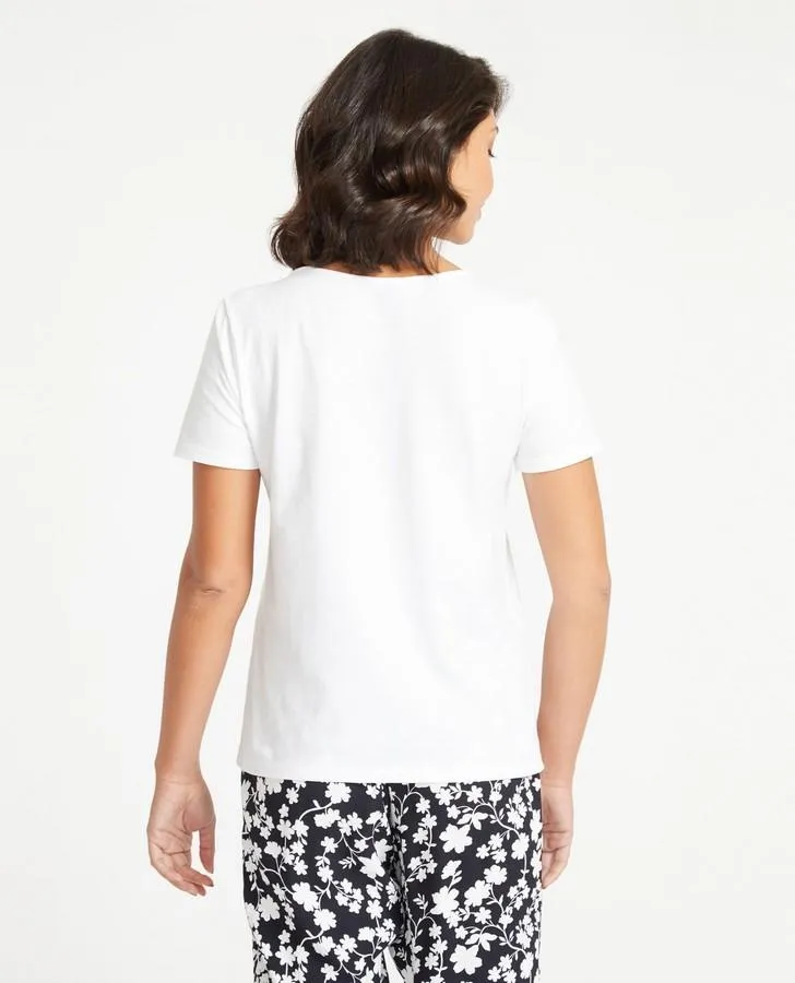 Monochrome Side Floral Print Tee Shirt