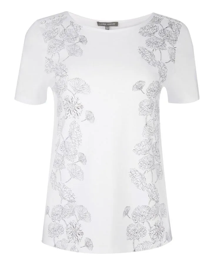 Monochrome Side Floral Print Tee Shirt