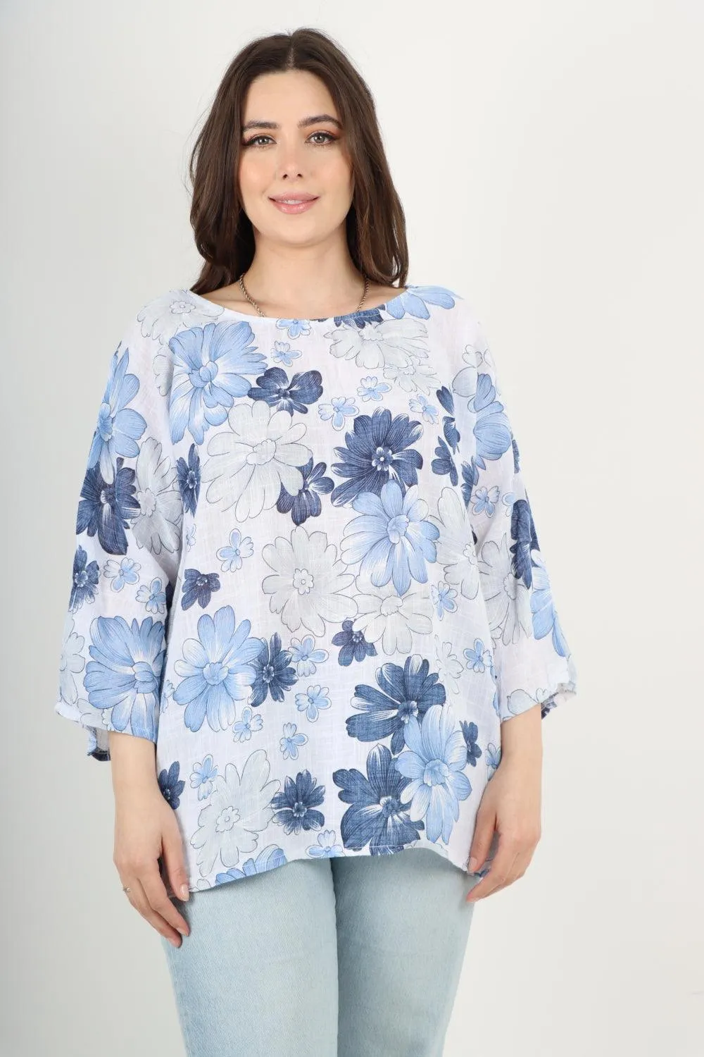 Multi Floral Print Cotton Tunic Top