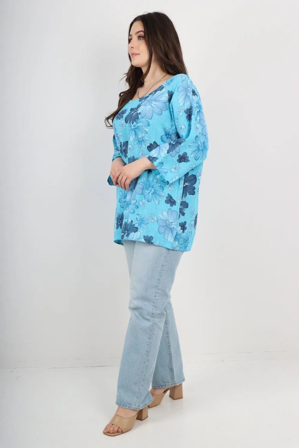 Multi Floral Print Cotton Tunic Top