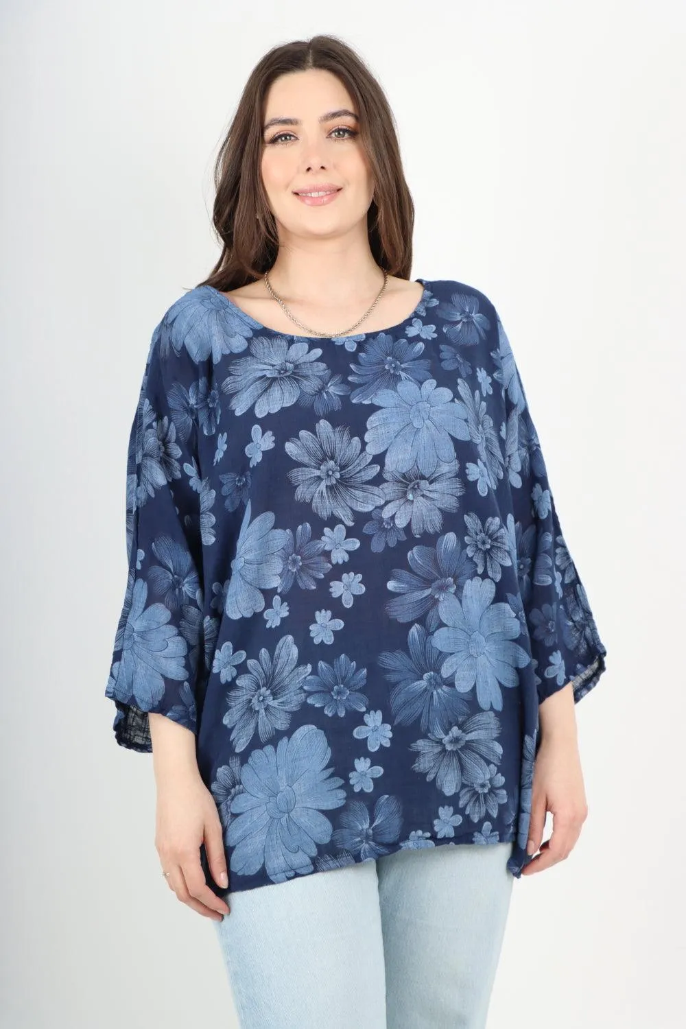 Multi Floral Print Cotton Tunic Top