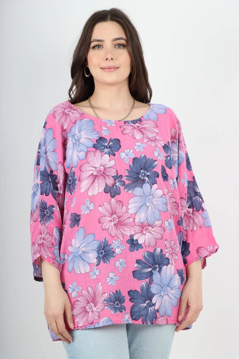 Multi Floral Print Cotton Tunic Top