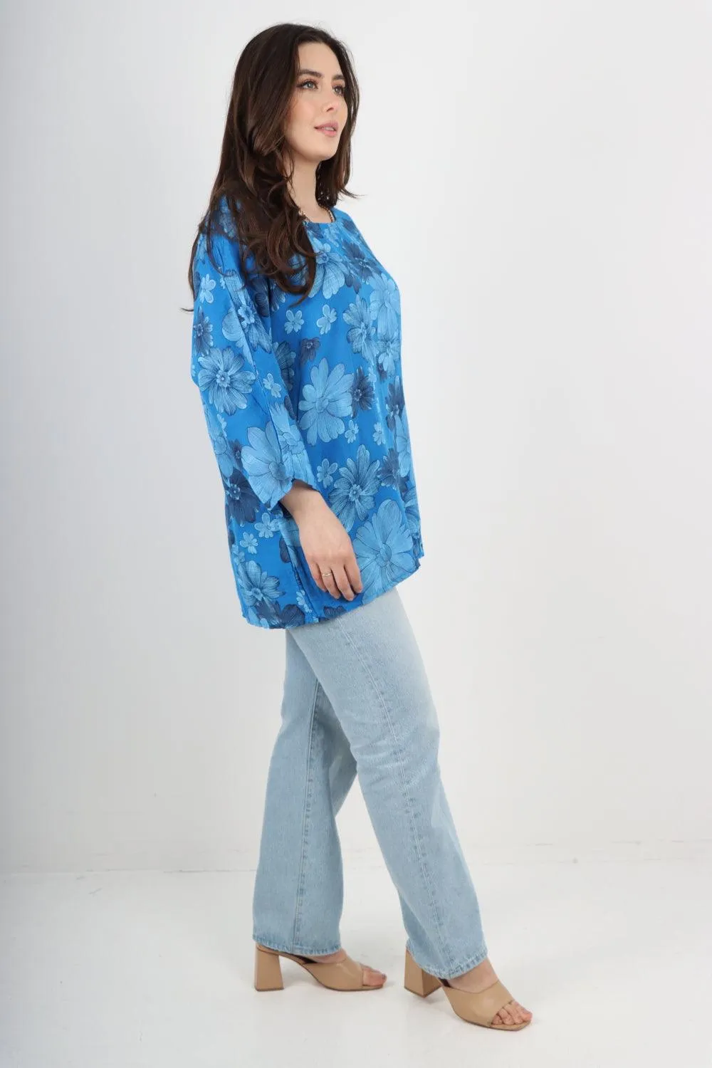 Multi Floral Print Cotton Tunic Top