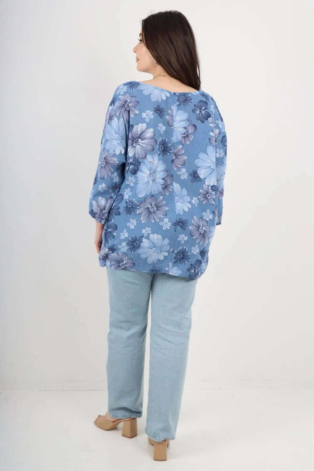 Multi Floral Print Cotton Tunic Top