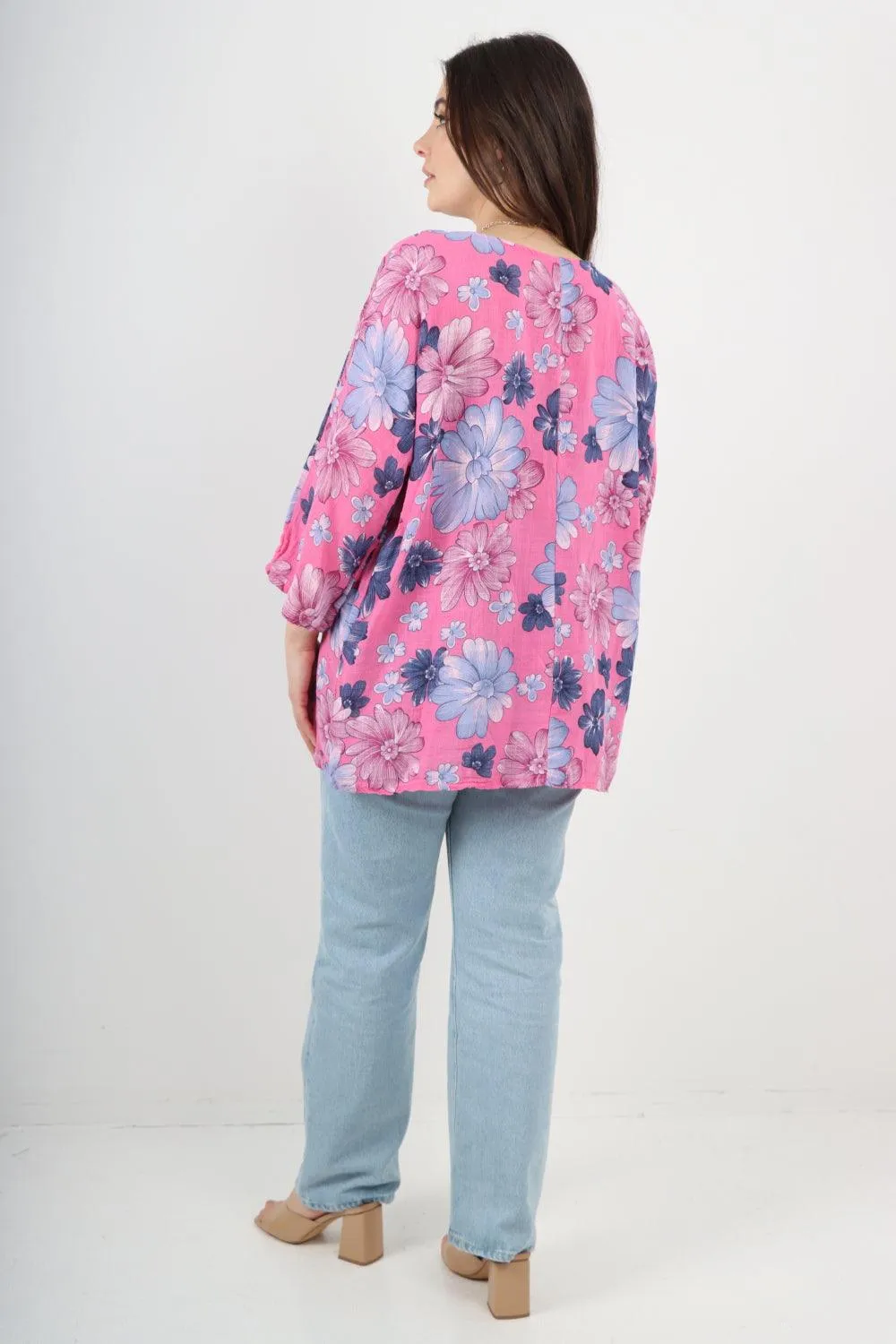 Multi Floral Print Cotton Tunic Top