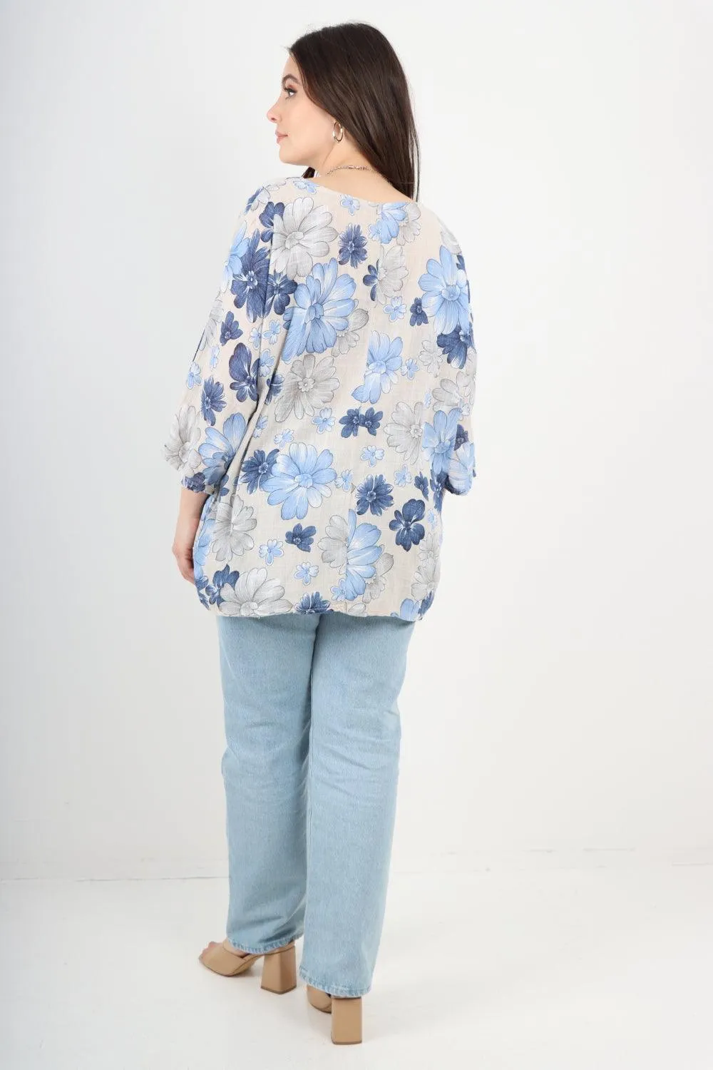 Multi Floral Print Cotton Tunic Top