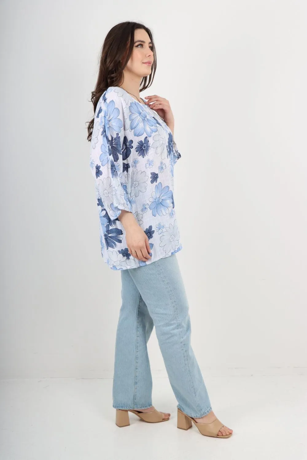 Multi Floral Print Cotton Tunic Top