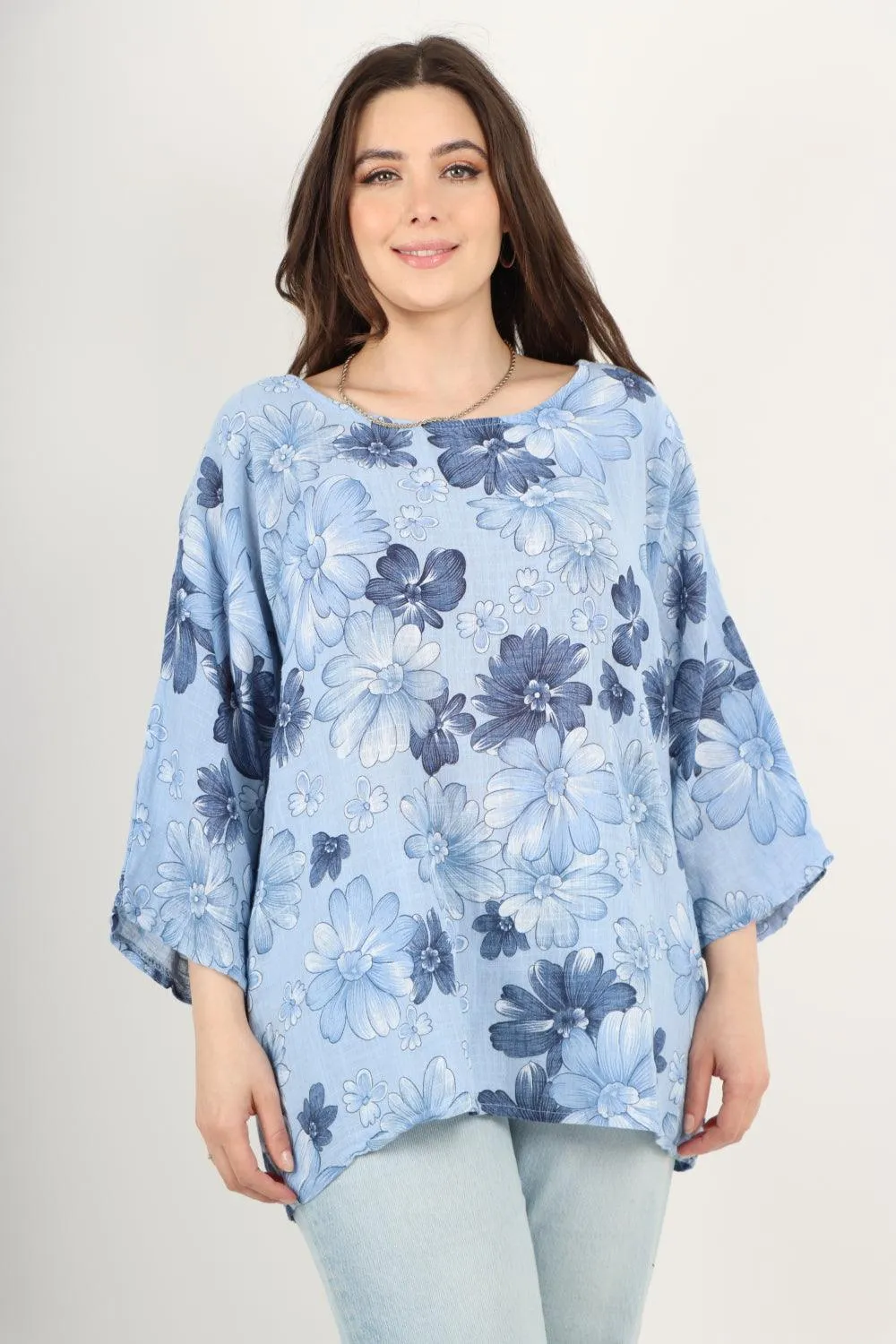 Multi Floral Print Cotton Tunic Top