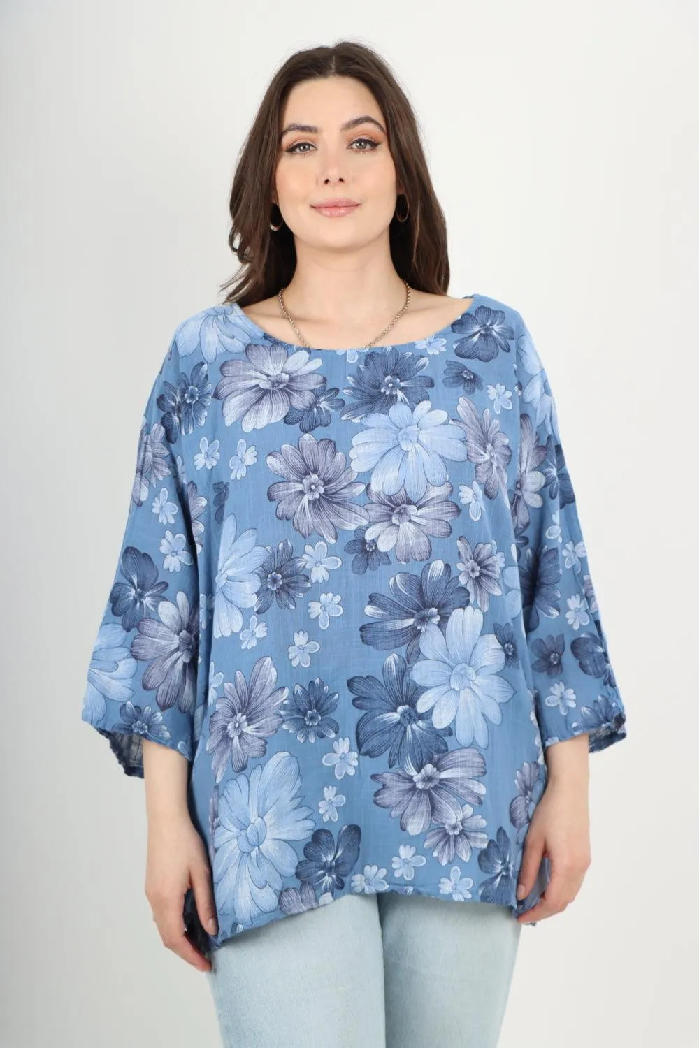 Multi Floral Print Cotton Tunic Top