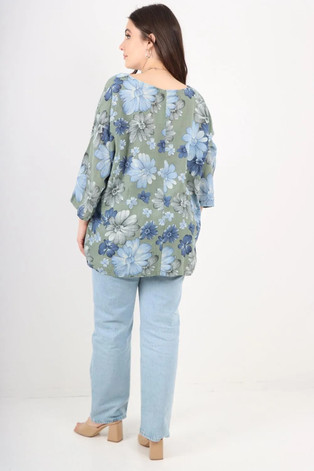 Multi Floral Print Cotton Tunic Top