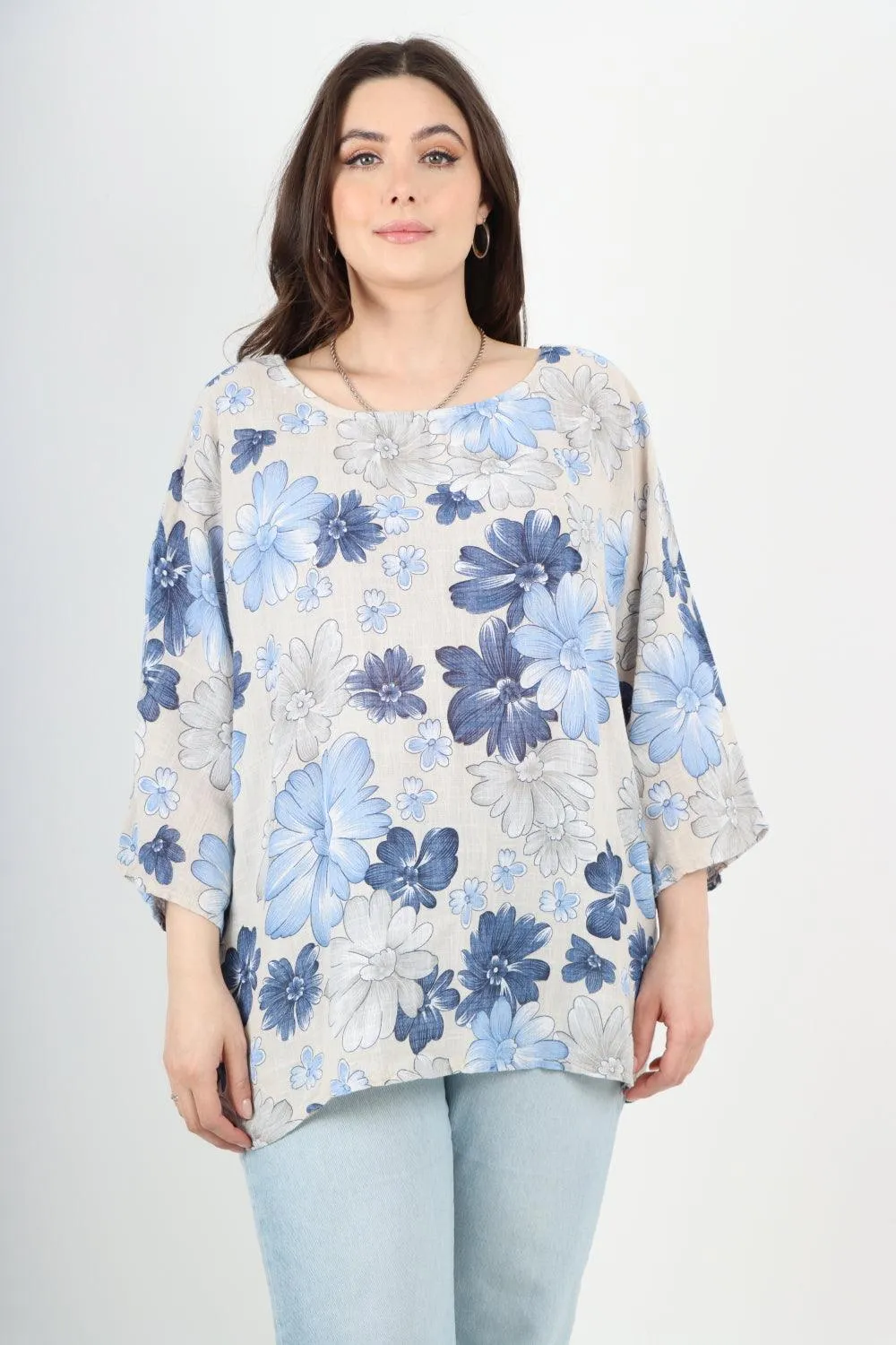 Multi Floral Print Cotton Tunic Top