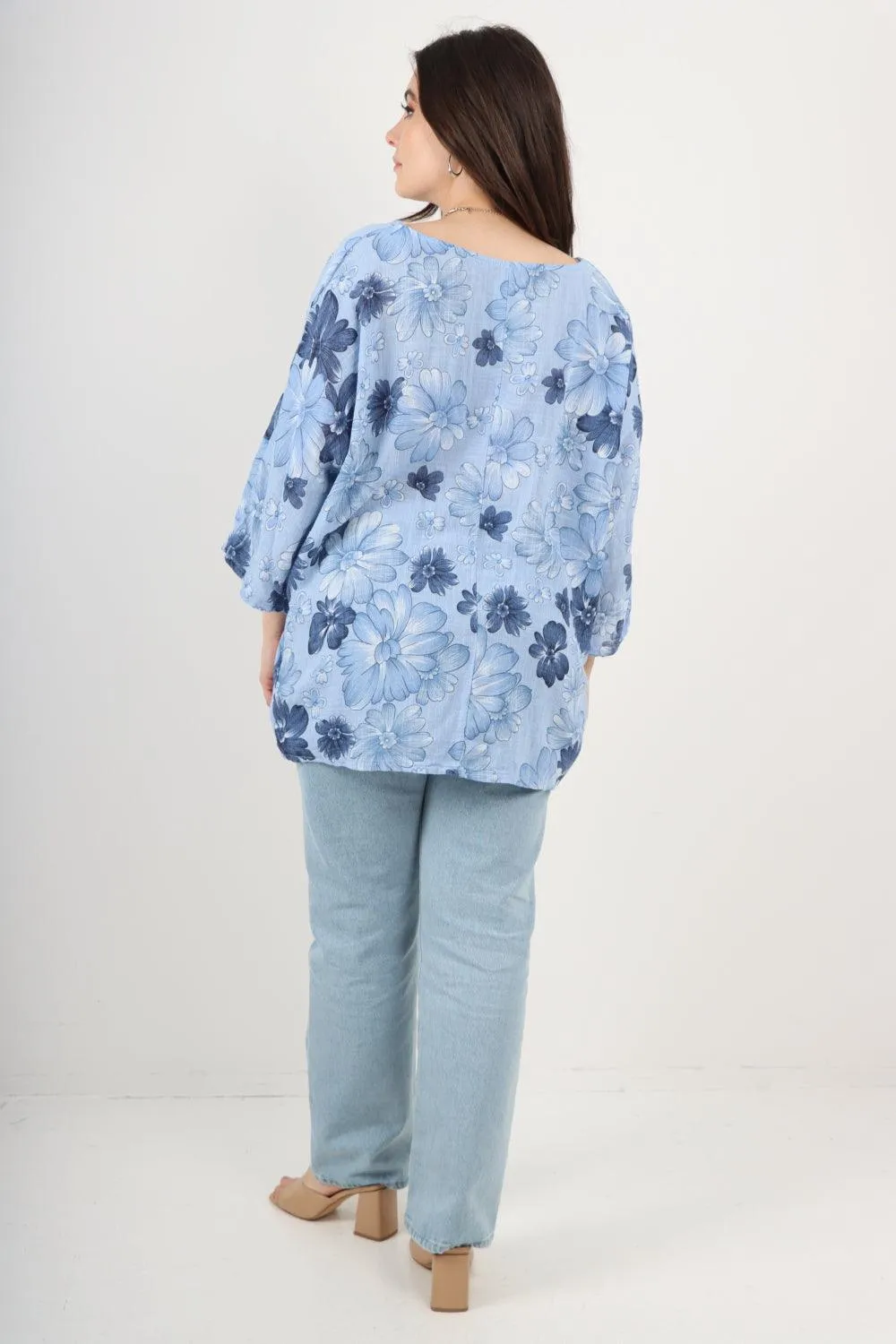 Multi Floral Print Cotton Tunic Top