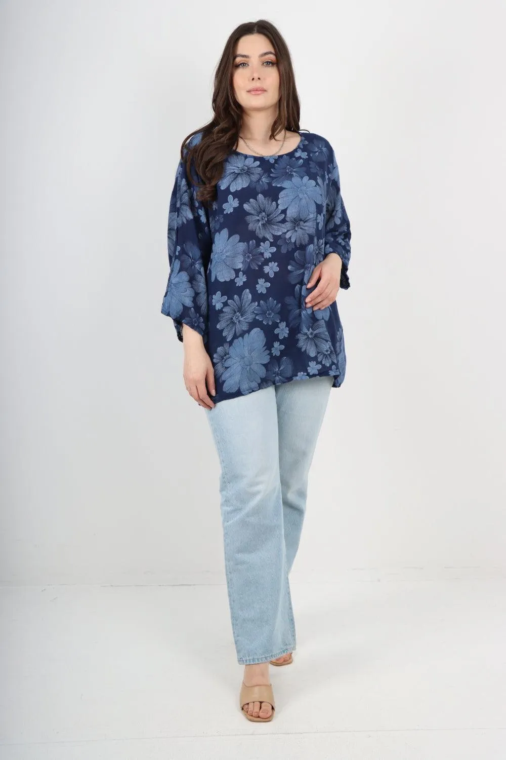 Multi Floral Print Cotton Tunic Top