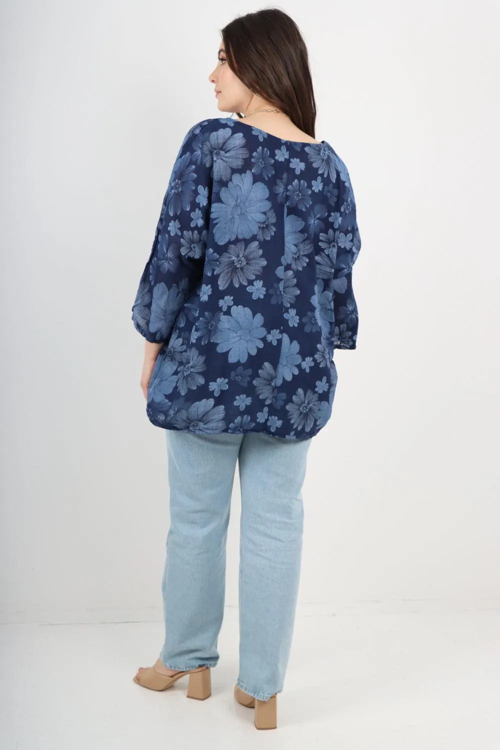 Multi Floral Print Cotton Tunic Top