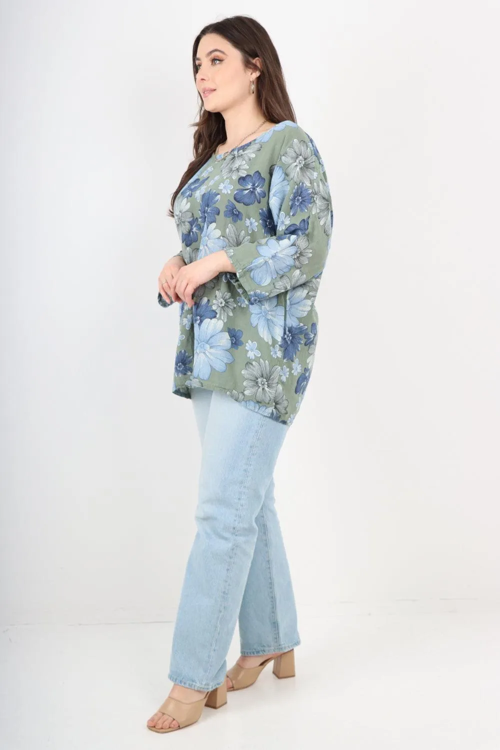 Multi Floral Print Cotton Tunic Top