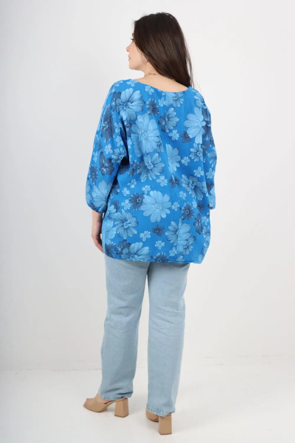 Multi Floral Print Cotton Tunic Top