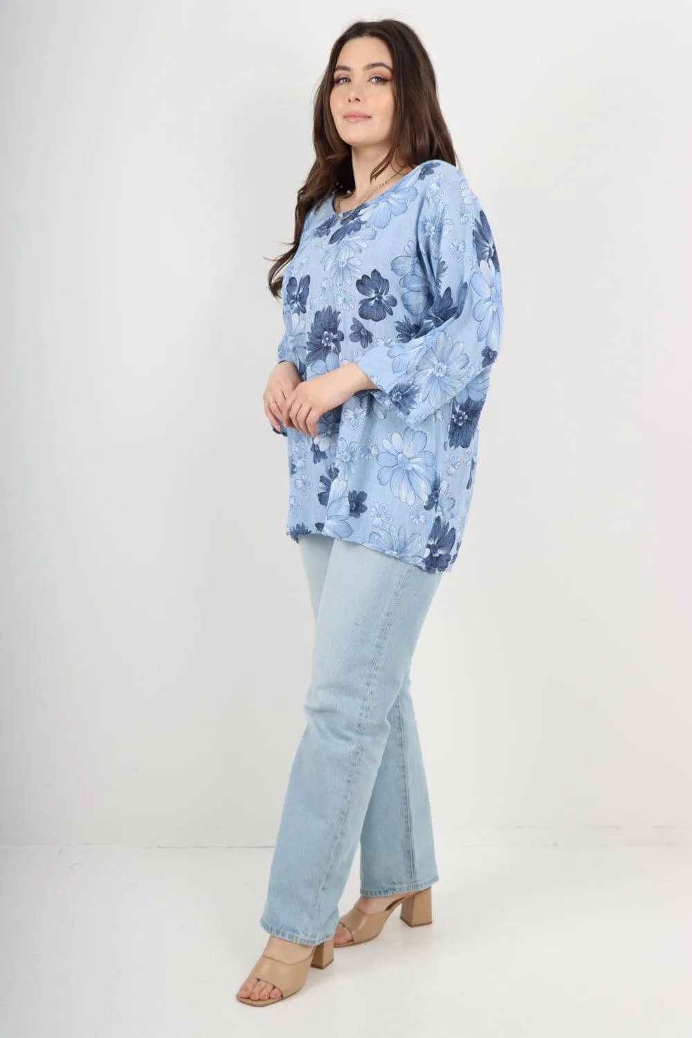 Multi Floral Print Cotton Tunic Top