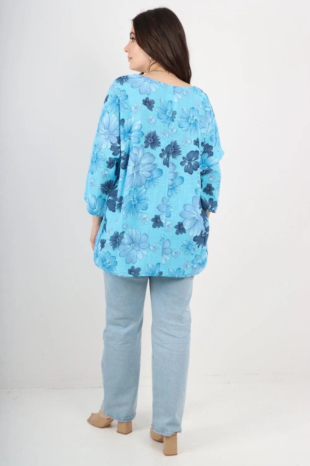 Multi Floral Print Cotton Tunic Top